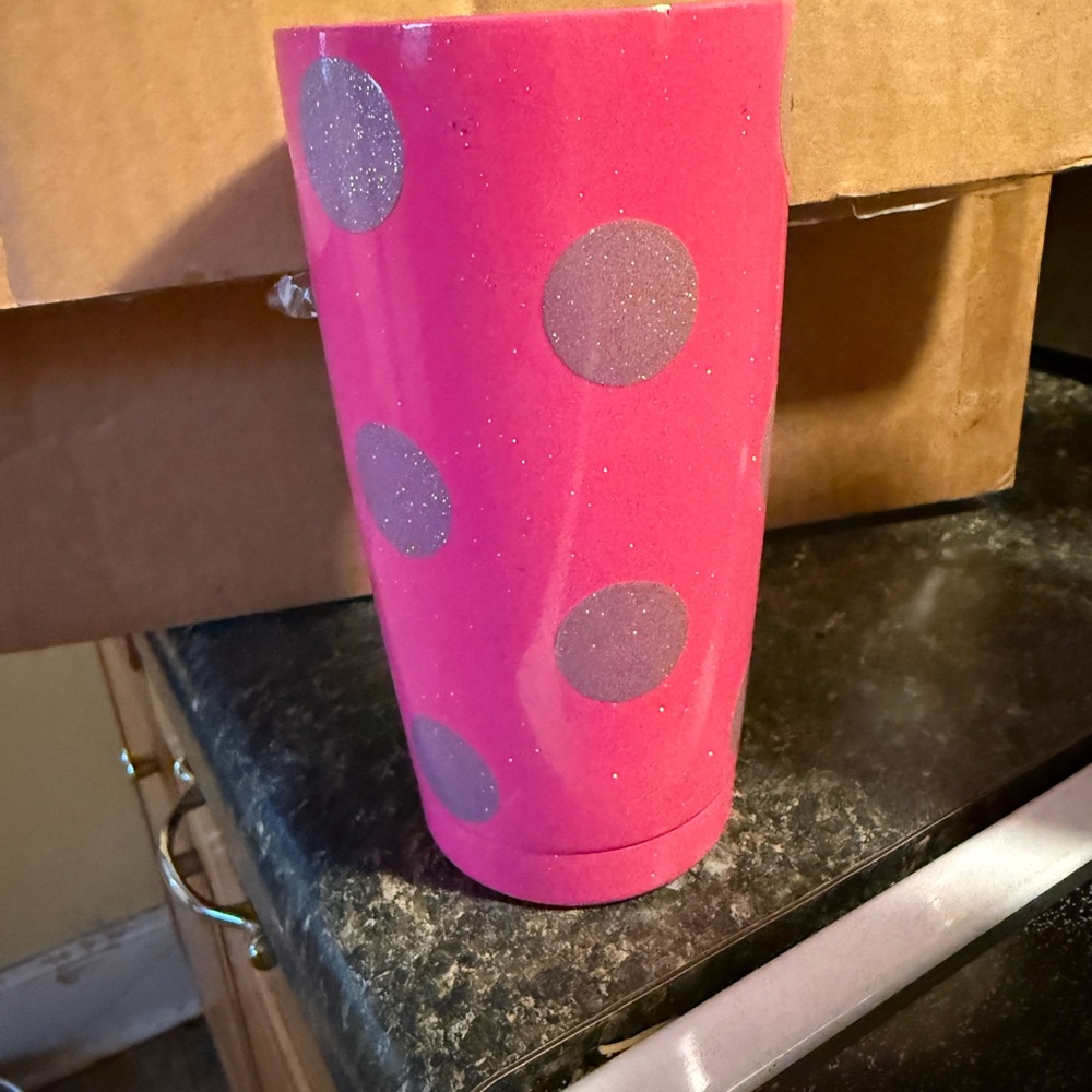 Yeti Pink Tumbler with Silver Polka Dots